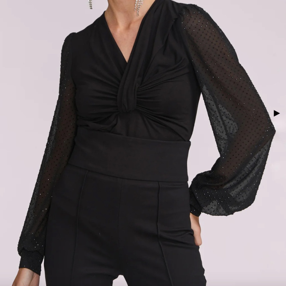Generation Love ROMI Crystal Beaded Black Elegant Long Sleeve Top NWT